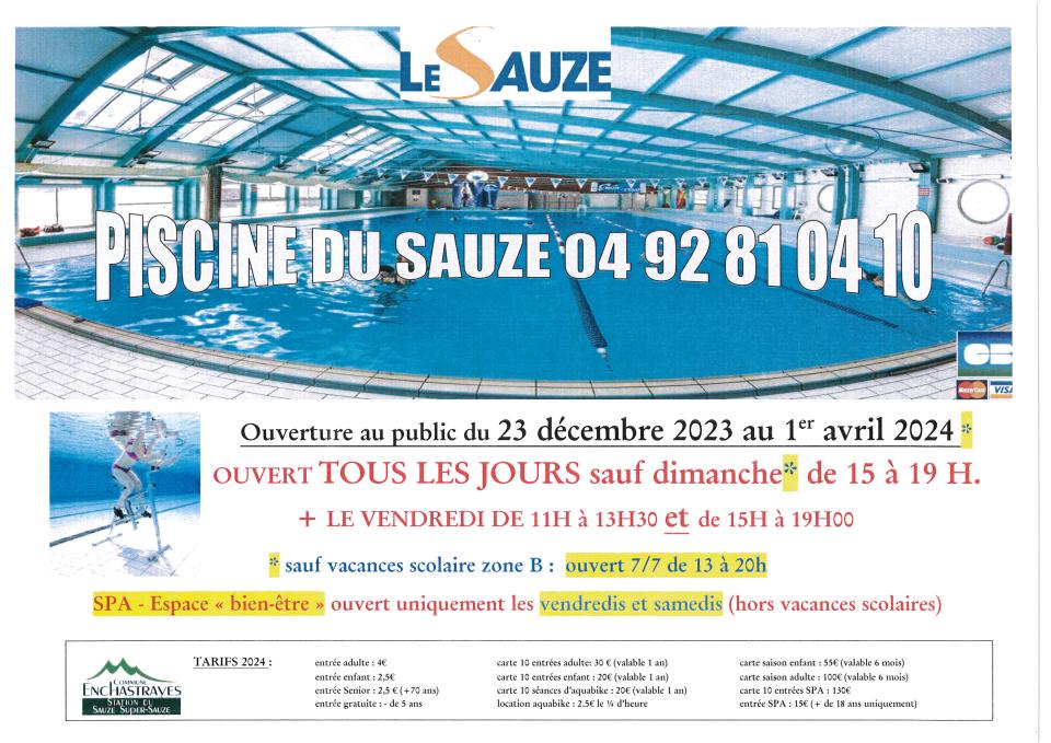 Horaires piscine hiver 2024