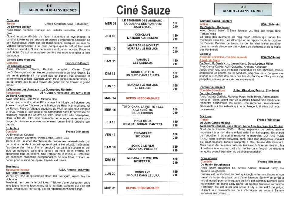 programme ciné jusqu'au 21 janvier 2025 programme ciné jusqu'au 21 janvier 2025