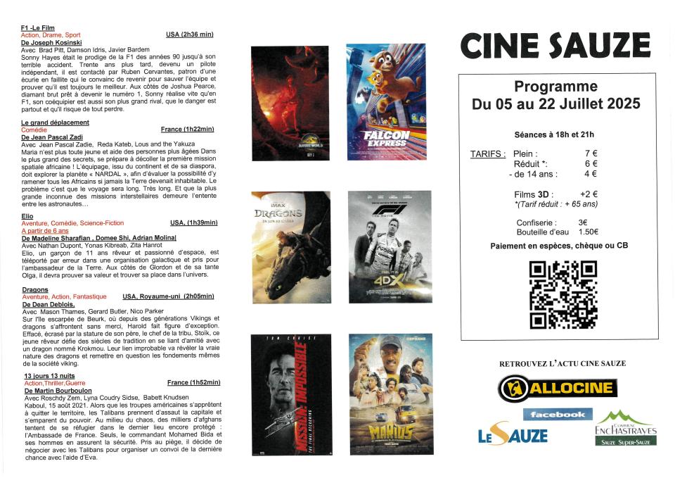programme cinéSauze du 5 au 22 juillet 2025