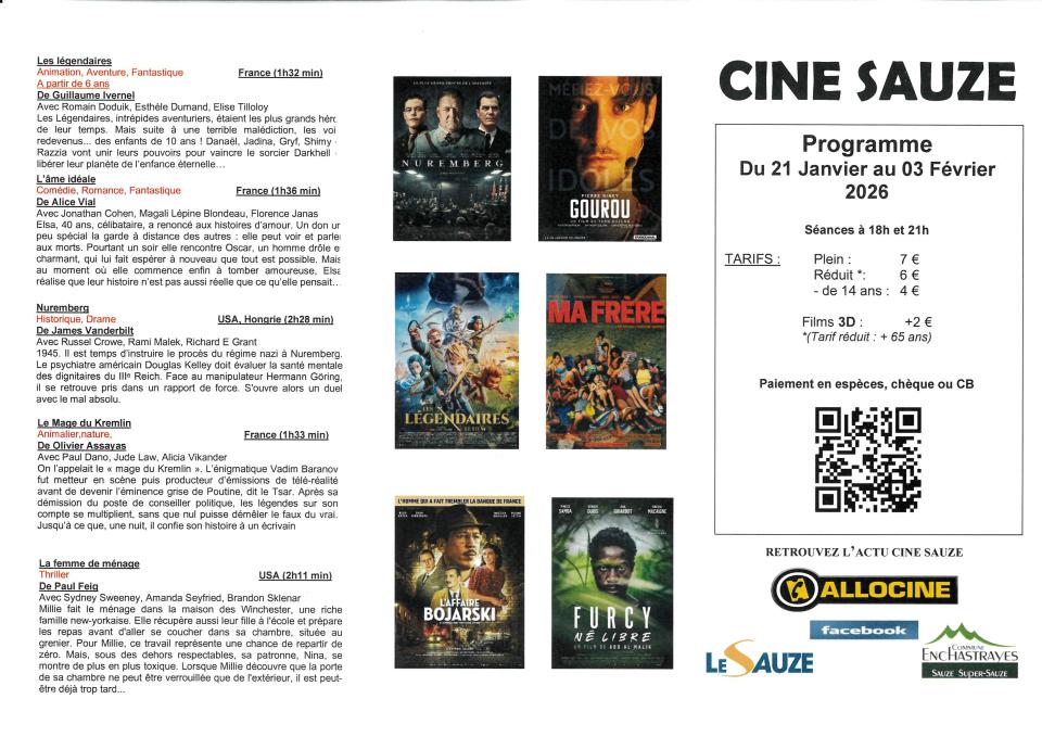 programme du cinéma du 21 janvier au 3 février 2026.