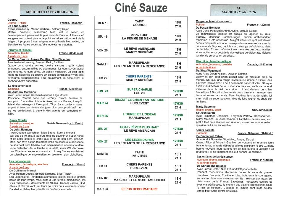 programme du 18 février au 3 mars 2026