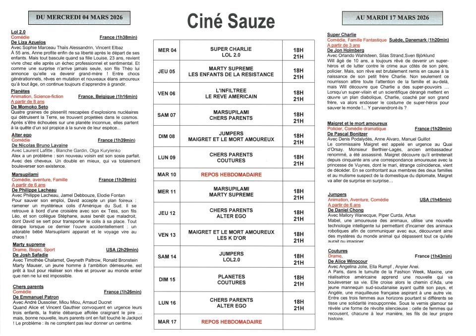 programme du 4 au 17 mars 2026