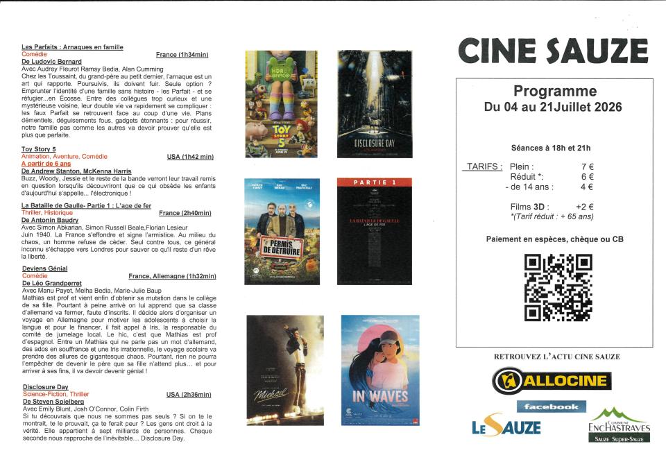 PROGRAMME CINESAUZE DU 4 AU 21 JUILLET 