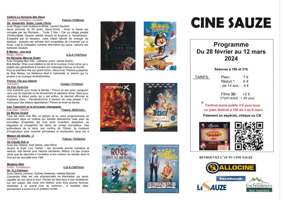 PROGRAMME CINESAUZE DU 28/02 AU 12/03