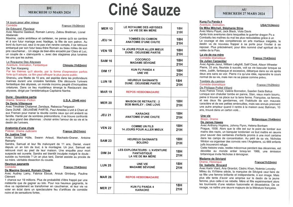 programme jusqu'au 27 mars 2024.