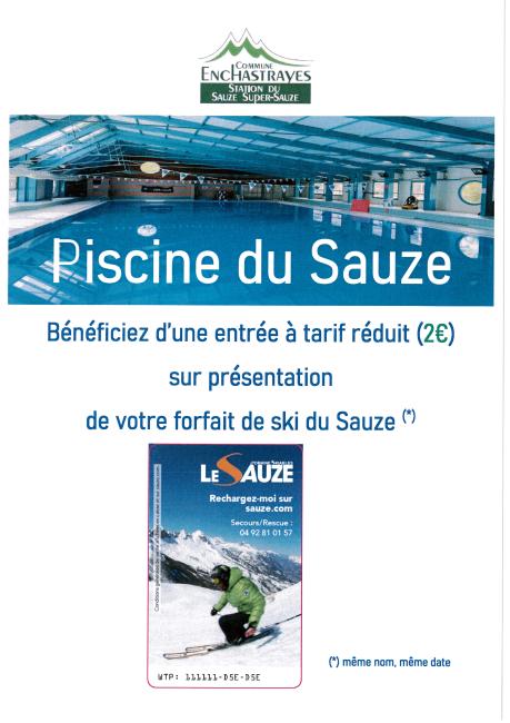 PISCINE A 2€ SUR PRESENTATION DU FORFAIT DE SKI